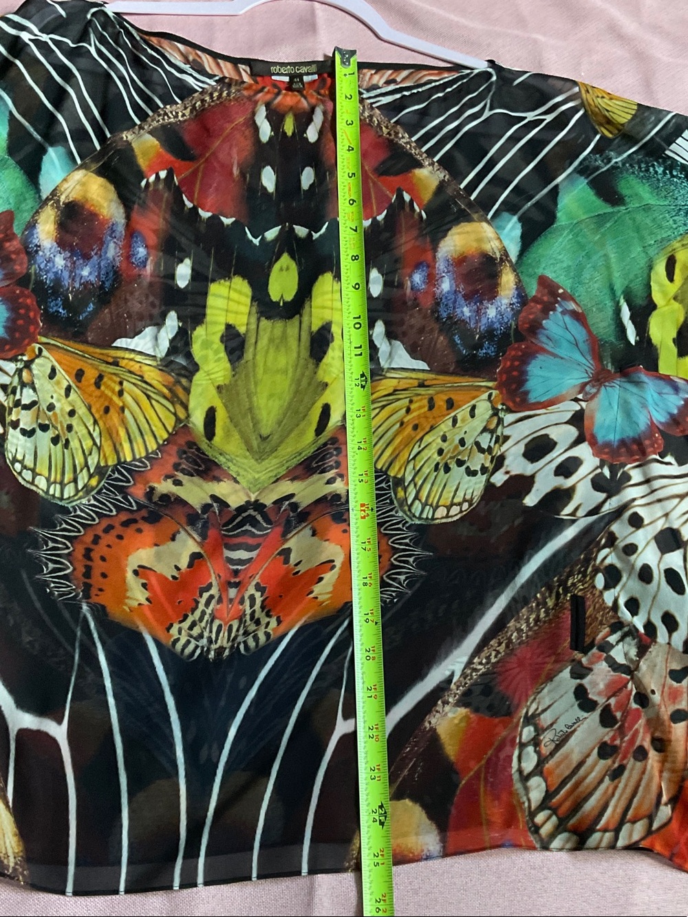 Roberto Cavalli Black Multicolor Butterfly-Print Sheer Tunic Top - Picture 8 of 13